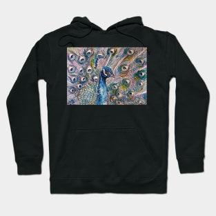 Peacock Watercolor Painting and Ink Art Hoodie